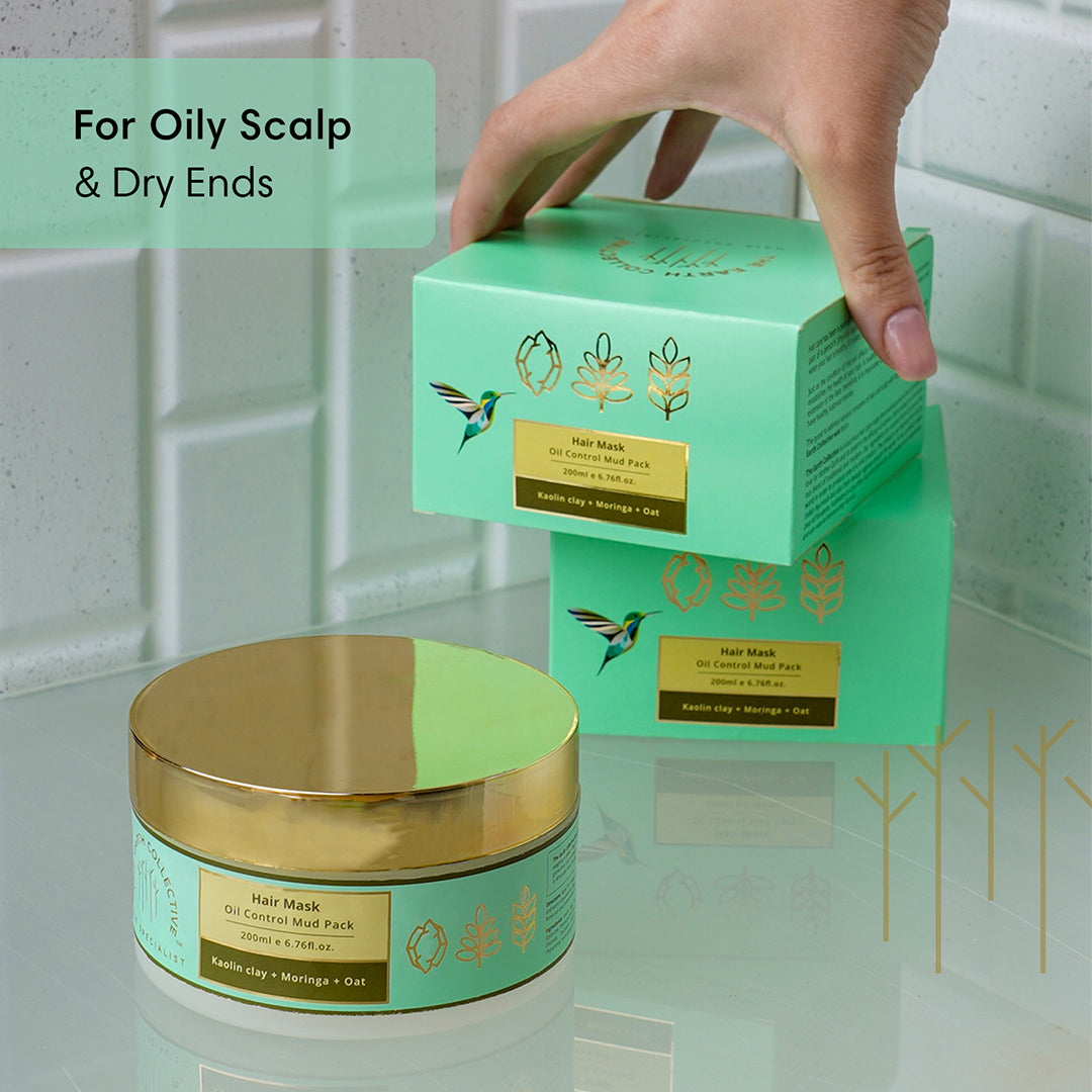 OIL CONTROL MUD PACK HAIR MASK | For Oily Scalp & Dry Ends | Kaolin Clay Moringa & Oat - 200ml - Hair Mask