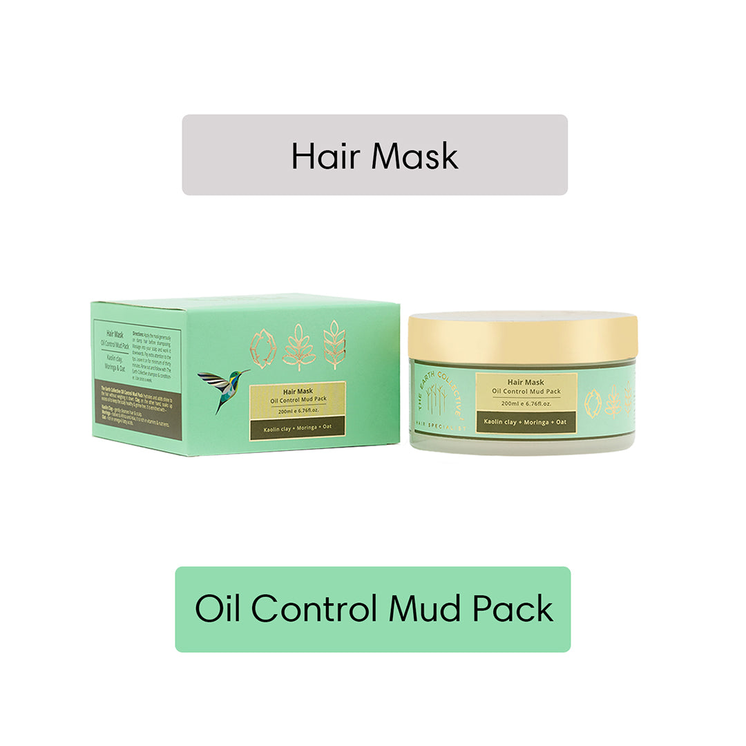 OIL CONTROL MUD PACK HAIR MASK | For Oily Scalp & Dry Ends | Kaolin Clay Moringa & Oat - 200ml - Hair Mask