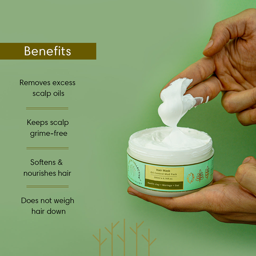 OIL CONTROL MUD PACK HAIR MASK | For Oily Scalp & Dry Ends | Kaolin Clay Moringa & Oat - 200ml - Hair Mask