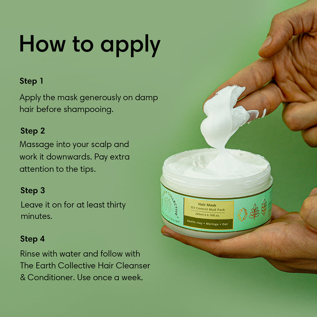 OIL CONTROL MUD PACK HAIR MASK | For Oily Scalp & Dry Ends | Kaolin Clay Moringa & Oat - 200ml - Hair Mask