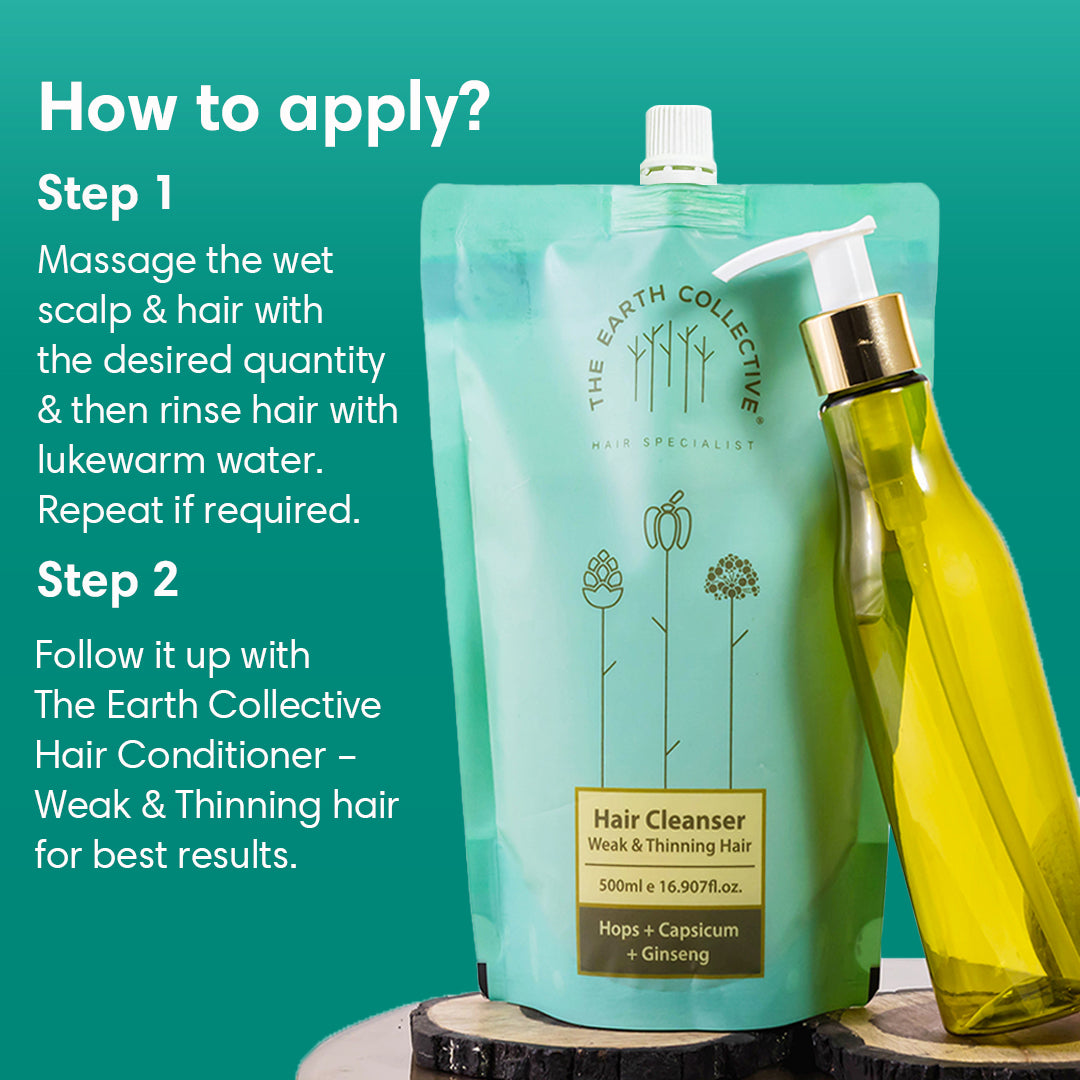WEAK & THINNING Hair Cleanser | Shampoo | 500ml Refill Pack | Hops Capsicum & Ginseng - 500ml - Hair Cleanser