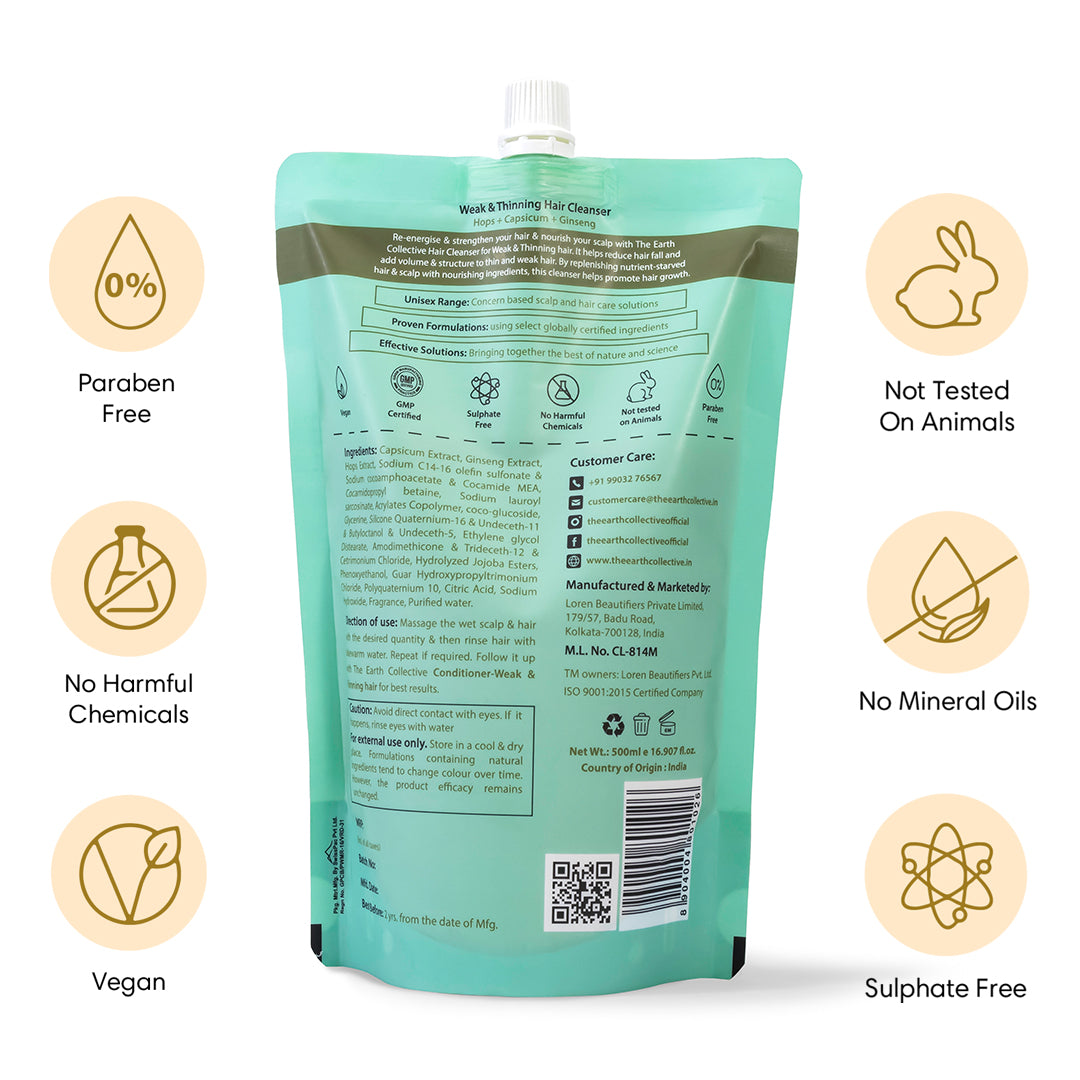 WEAK & THINNING Hair Cleanser | Shampoo | 500ml Refill Pack | Hops Capsicum & Ginseng - 500ml - Hair Cleanser