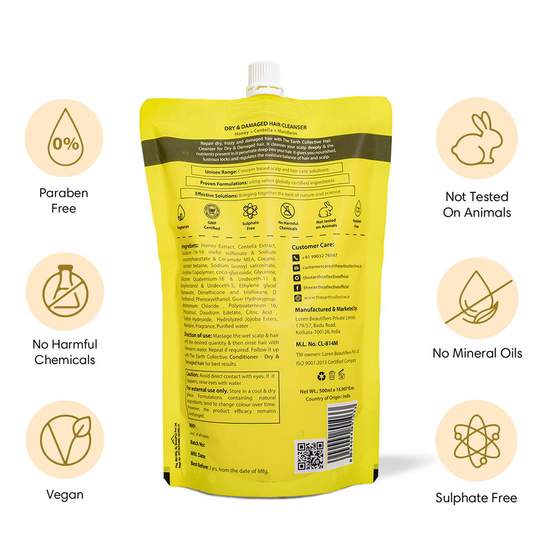 Dry & Damaged Hair Cleanser | Shampoo | 500ml Refill Pack | Honey Centella and Mandarin - 500ml - Hair Cleanser